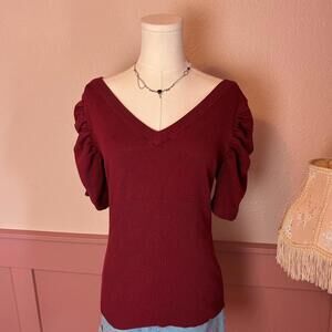 cottage coquette balloon sleeve top  dots red sz large v intage